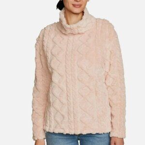 Eddie Bauer Women's Cable Fleece Mock Neck Pullover Pink Size XXL